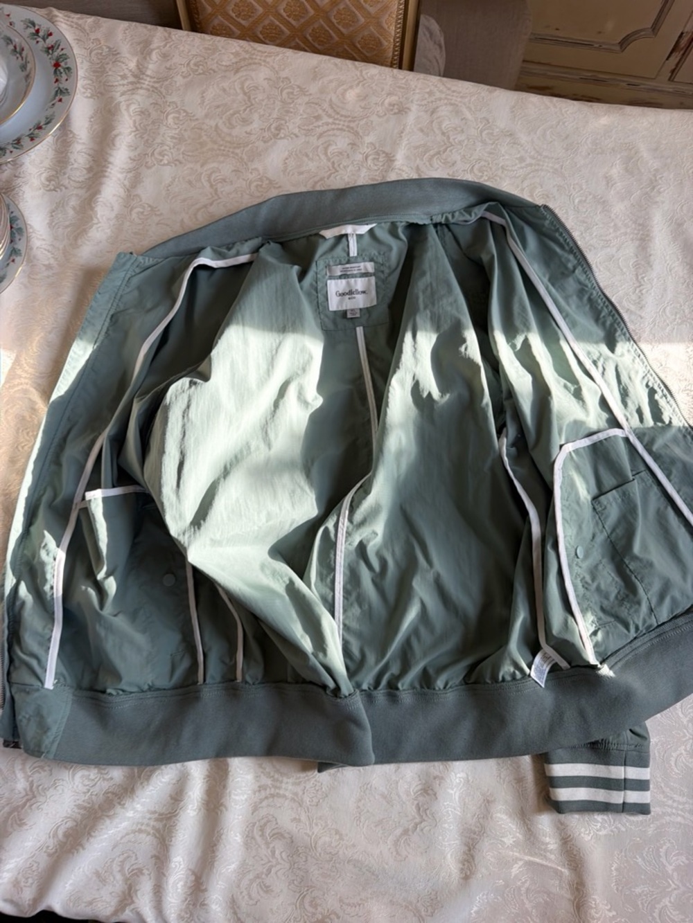 Goodfellow & Co Men's Sage Green Bomber Jacket with Ribbed Trim